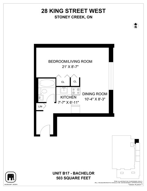 Floor plan for studio, 1 bath